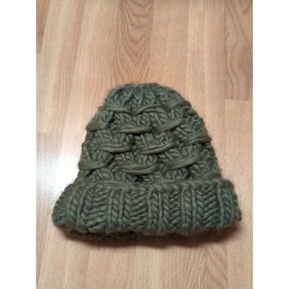 Three Bird Nest Hat Beanie Green Chunky Knit Winter One Size Soft Warm - Picture 3 of 5